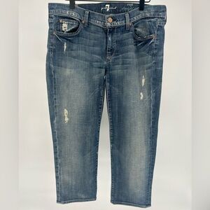 "NWT" 7 For All Mankind Crop Straight Leg Distressed Pants- Women's Size 32